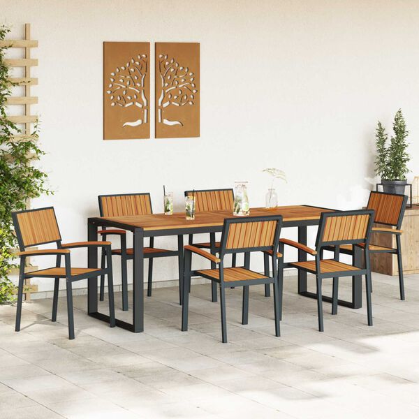 vidaXL Garden Dining Set 7 pcs Black Solid Acacia Wood
