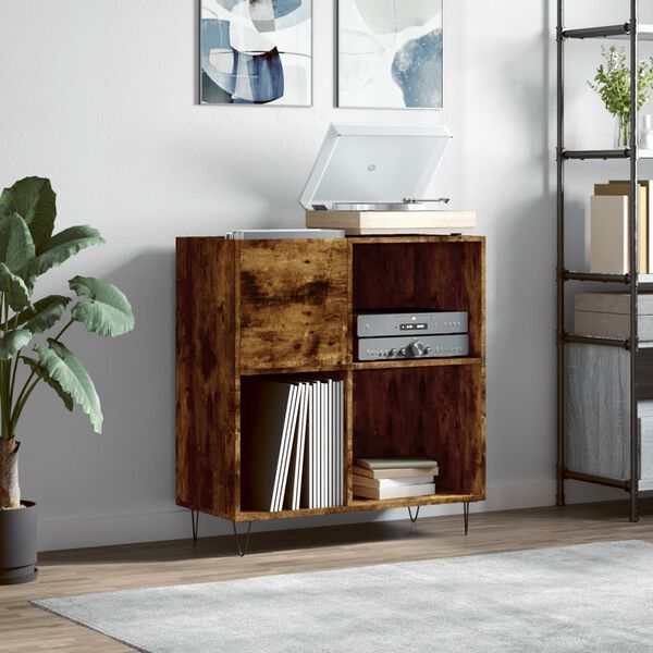 vidaXL Record Cabinet Smoked oak Engineered wood, Iron Large