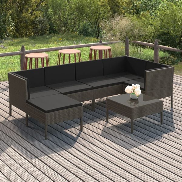 vidaXL Garden Lounge Set Grey PE rattan, powder-coated steel, polyester