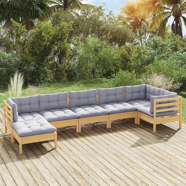 vidaXL Garden Lounge Set Grey Solid Pinewood, Polyester Medium