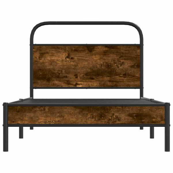 vidaXL Bed Frame Smoked Oak Steel Twin Bed Frame Rectangular