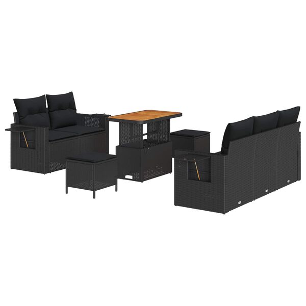 vidaXL Garden Sofa Set with Cushion 8 pcs Black Poly Rattan