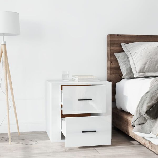 vidaXL Bedside Cabinet High gloss white Engineered wood Small