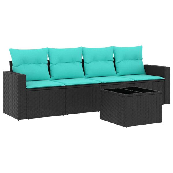 vidaXL 5 Piece Patio Sofa Set with Cushions Black Poly Rattan