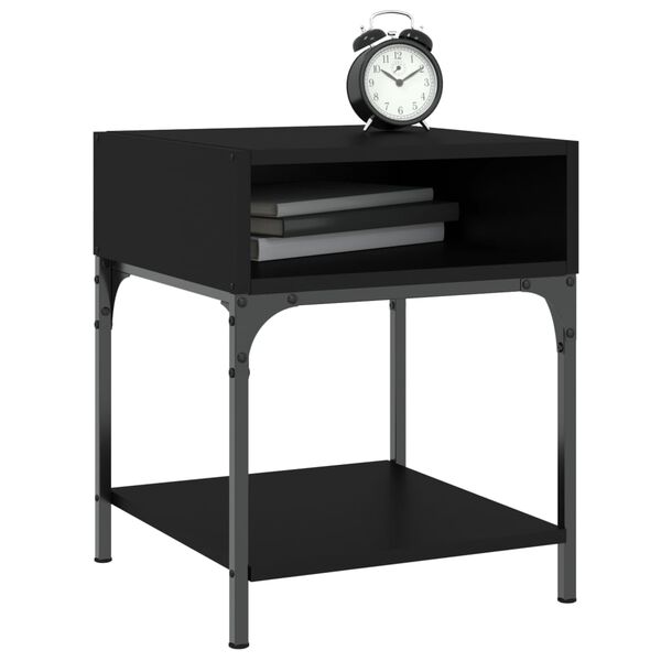 vidaXL Bedside Table Black Engineered wood, Iron Adjustable Feet