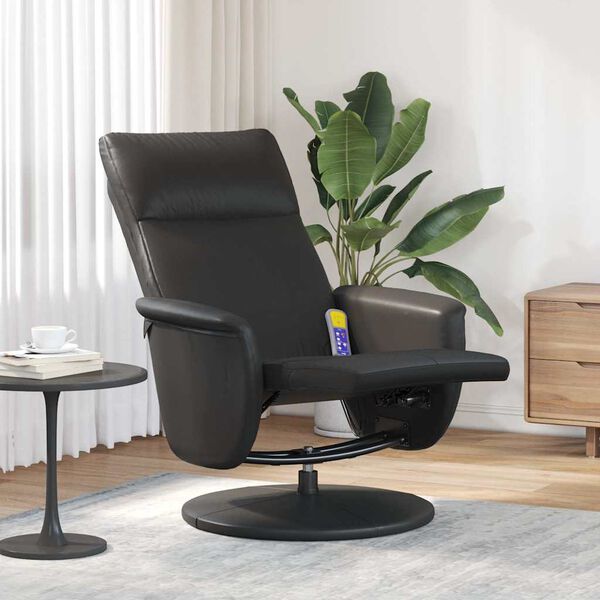 vidaXL Massage Recliner Chair Black Faux leather, plywood, metal Single