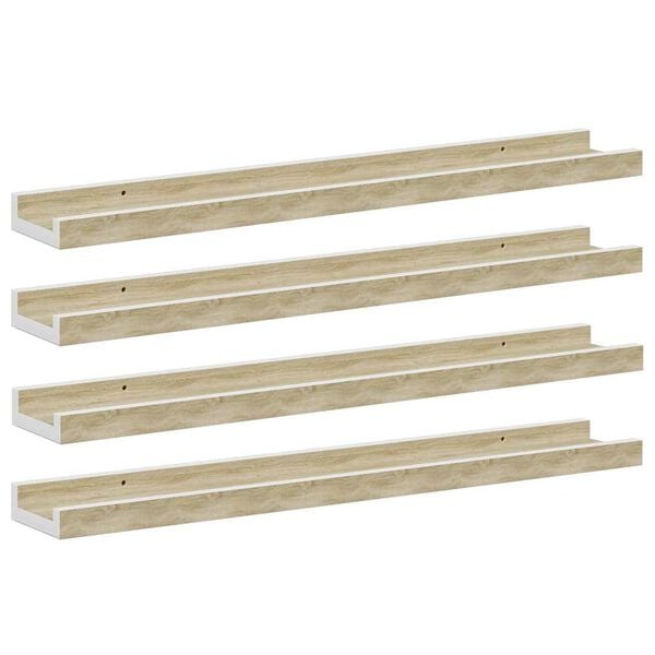 vidaXL Wall Shelf Set of 4 White and Sonoma Oak MDF Compact