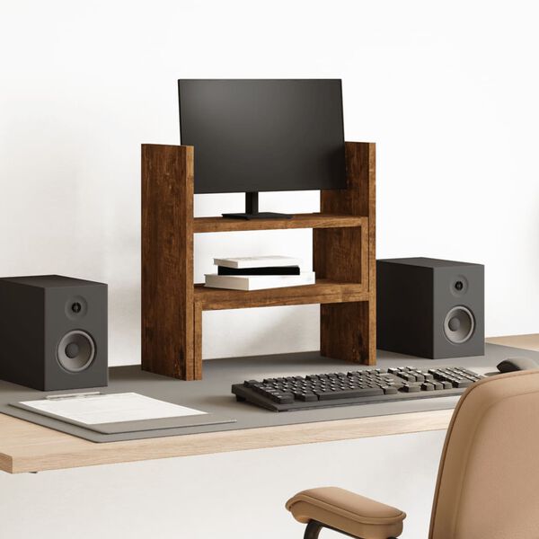 vidaXL Desk Organiser Adjustable Smoked Oak 15.7x6.7x16.1" Engineered Wood