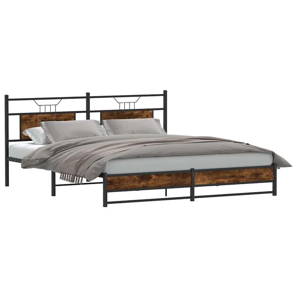 vidaXL Bed Frame Smoked Oak Steel, Engineered Wood Super King Bed Frame