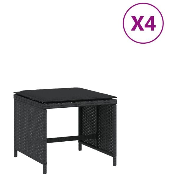 vidaXL Garden Stool Set of 4 Black Poly Rattan Medium Durable