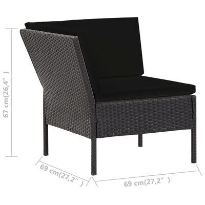 vidaXL 6 Piece Patio Lounge Set with Cushions Poly Rattan Black