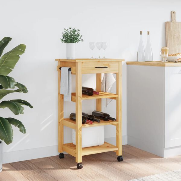 vidaXL Kitchen Trolley MONZA 18.9"x15.7"x34.8" Solid Wood Pine