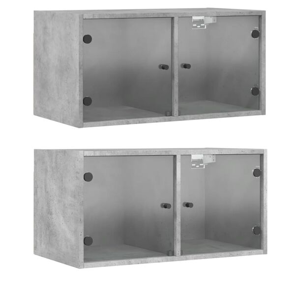 vidaXL Wall Cabinet Set of 2 Concrete grey Engineered wood, glass Medium