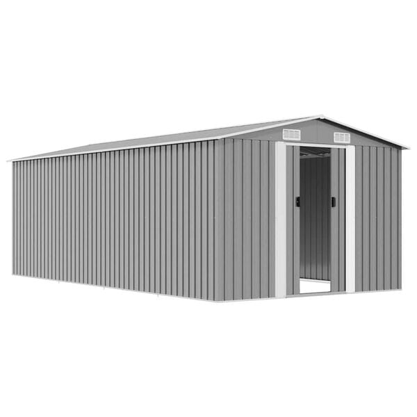 vidaXL Garden Shed Metal Grey Galvanized Steel 101.2 x 192.3 x 71.3 in