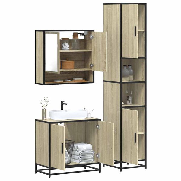 vidaXL Bathroom Furniture Set Sonoma Oak Engineered wood, metal, glass