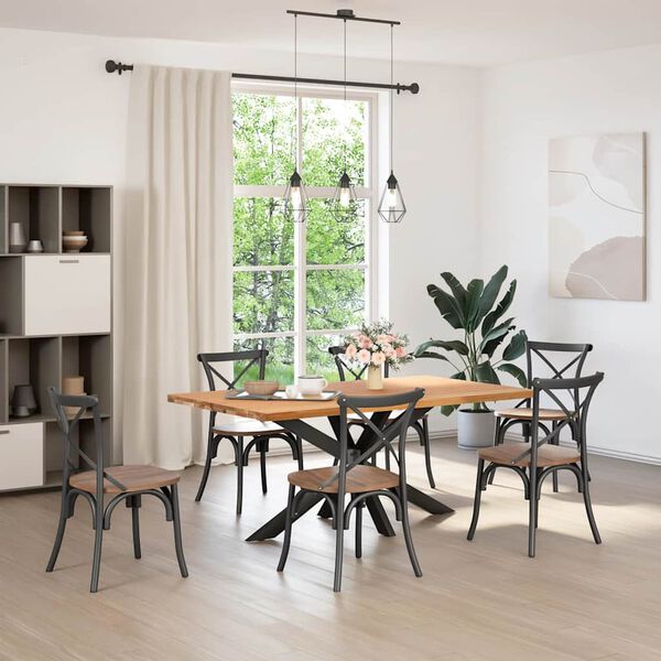 vidaXL Dining Table Light brown Solid oak wood Large Adjustable Armrests