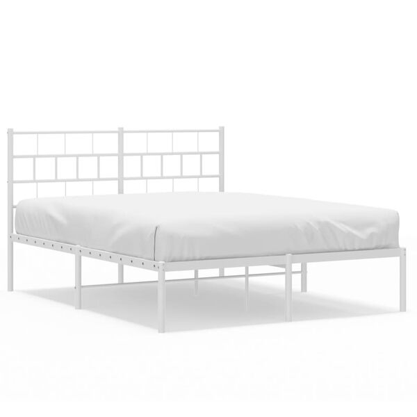 vidaXL Metal Bed Frame White Powder-coated steel Double Bed Bed Frame
