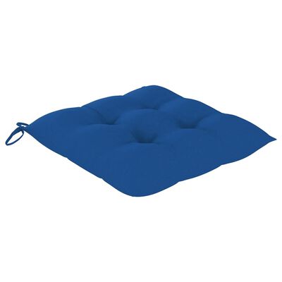 Blue tufted seat cushion laid flat with ties