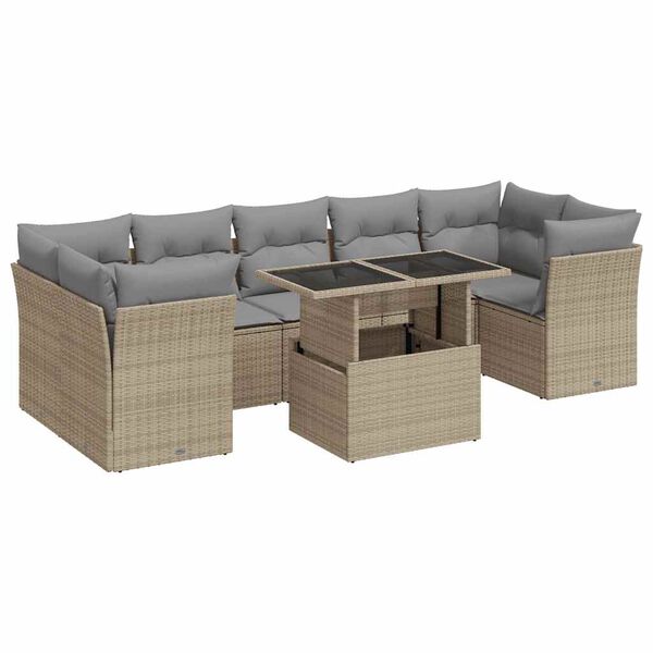 vidaXL Garden Sofa Set Beige Poly Rattan Large Adjustable Armrests