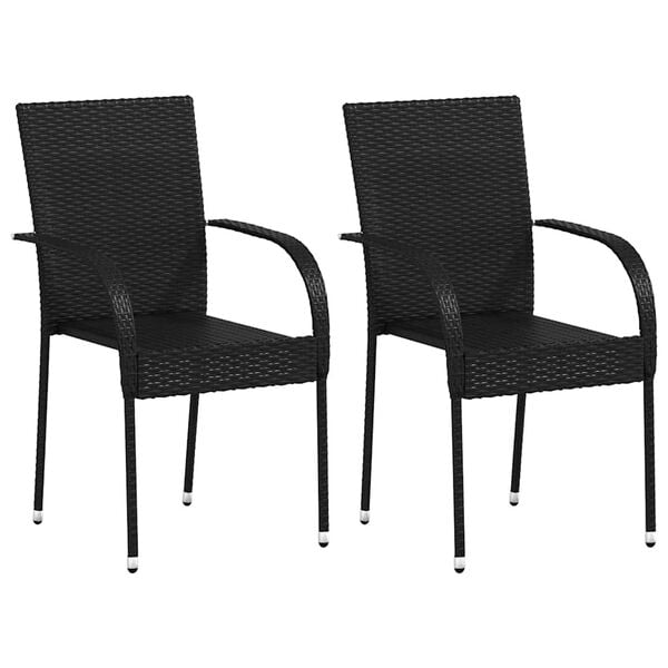 vidaXL Dining Chair Set of 2 Black PE rattan and powder-coated steel