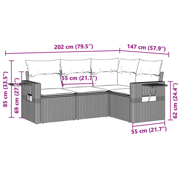 vidaXL 4 Piece Patio Sofa Set with Cushions Light Gray Poly Rattan