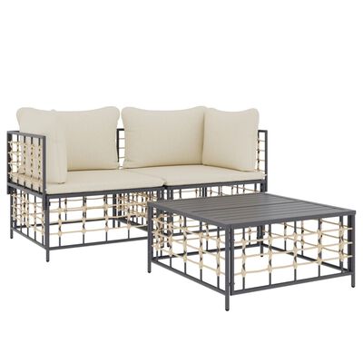 vidaXL 3 Piece Patio Lounge Set with Cushions Anthracite Poly Rattan