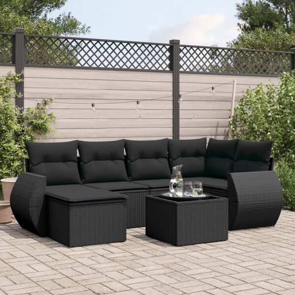 vidaXL Garden Sofa Set Black PE rattan, powder-coated steel, tempered glass