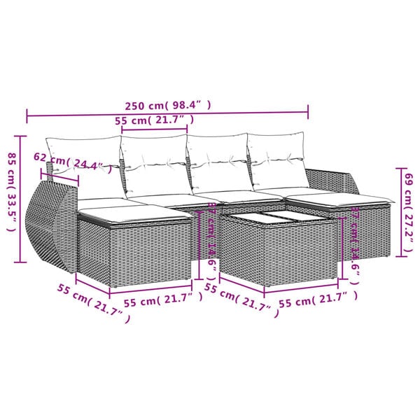vidaXL Garden Sofa Set Gray PE Rattan 7-piece set Modular