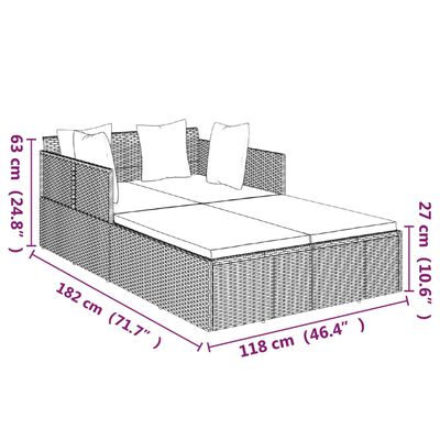 vidaXL Sunbed with Cushions Gray 71.7"x46.5"x24.8" Poly Rattan