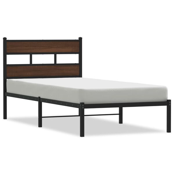 vidaXL Bed Frame Brown oak Steel, engineered wood Twin Bed Frame