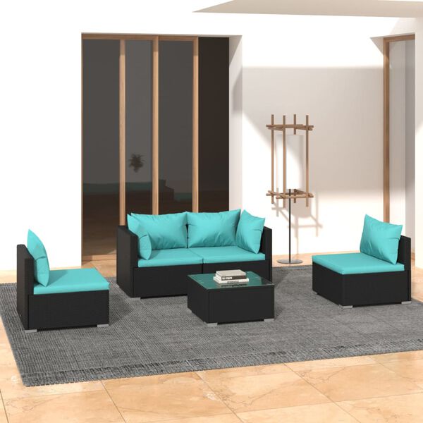 vidaXL Garden Lounge Set Black PE Rattan Modular Garden Lounge Set