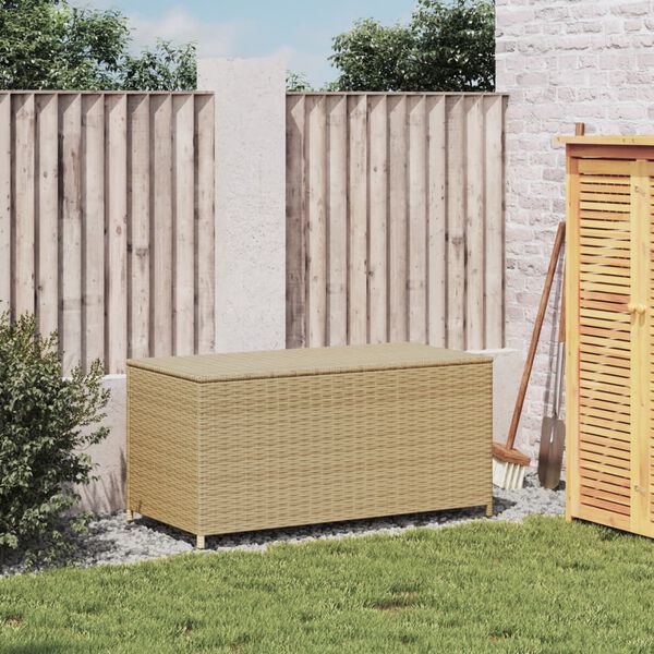 vidaXL Garden Storage Box Mix Beige PE Rattan Medium Cushion Storage Box