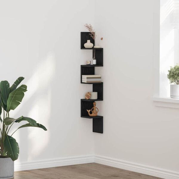 vidaXL Corner Shelf Black Oak 7.87 x 7.87 x 50.20 in Engineered Wood