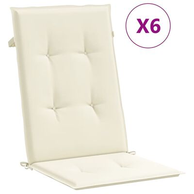 vidaXL Garden Highback Chair Cushions 6 pcs Cream 47.2"x19.7"x1.2" Fabric