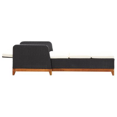 vidaXL Sun Lounger Poly Rattan and Solid Acacia Wood Black