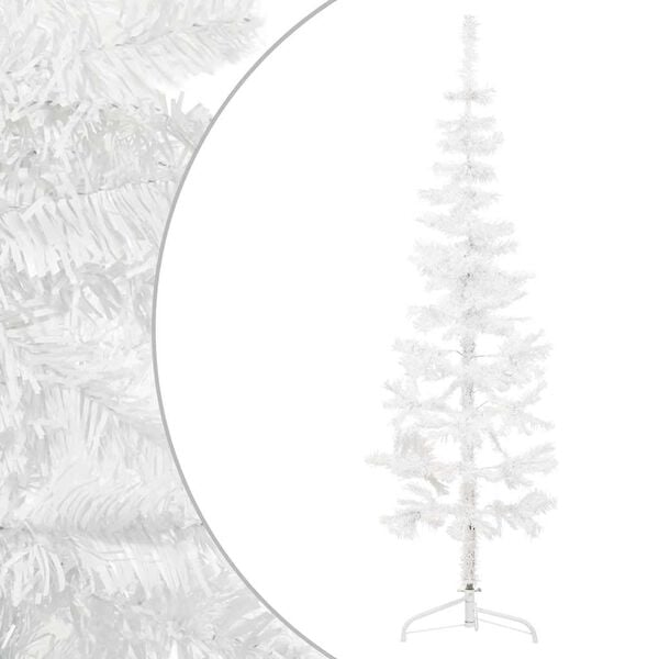 vidaXL Artificial Half Christmas Tree White PVC, steel Slim