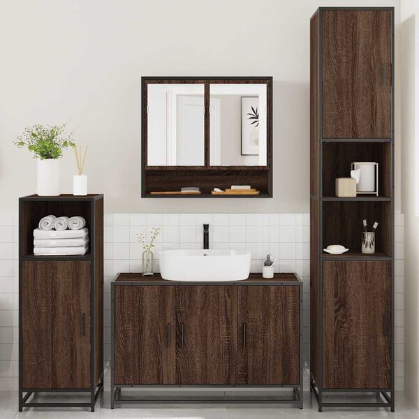 vidaXL Bathroom Furniture Set Brown Oak Engineered wood, metal Large