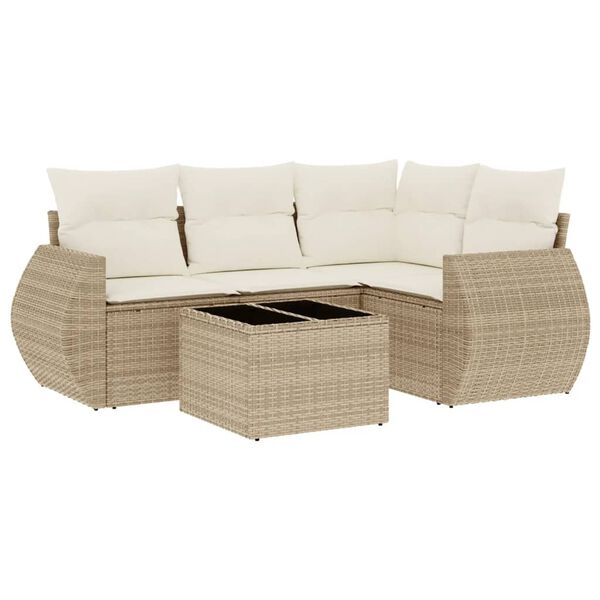 vidaXL 5 Piece Patio Sofa Set with Cushions Beige Poly Rattan