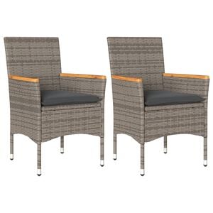 vidaXL Patio Chairs with Cushions 2 pcs Grey Poly Rattan
