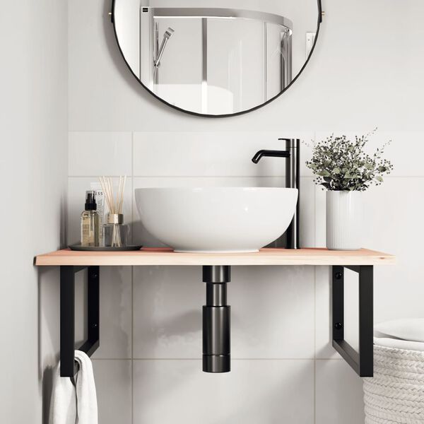 vidaXL Basin Shelf Wall Mounted Steel and Solid Wood Oak