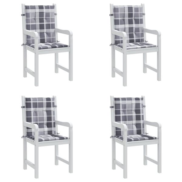 vidaXL Patio Lowback Chair Cushions 4 pcs Grey Check Pattern 39.4x19.7x1.2" Oxford Fabric