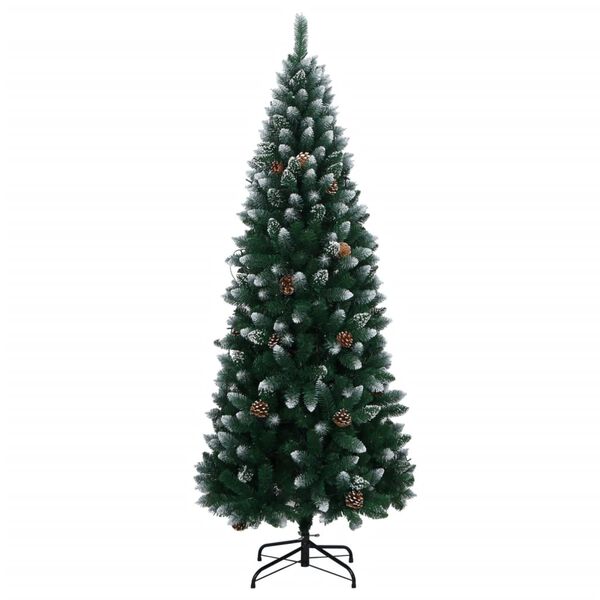 vidaXL Artificial Christmas Tree Green and white PVC and steel 94.5 in