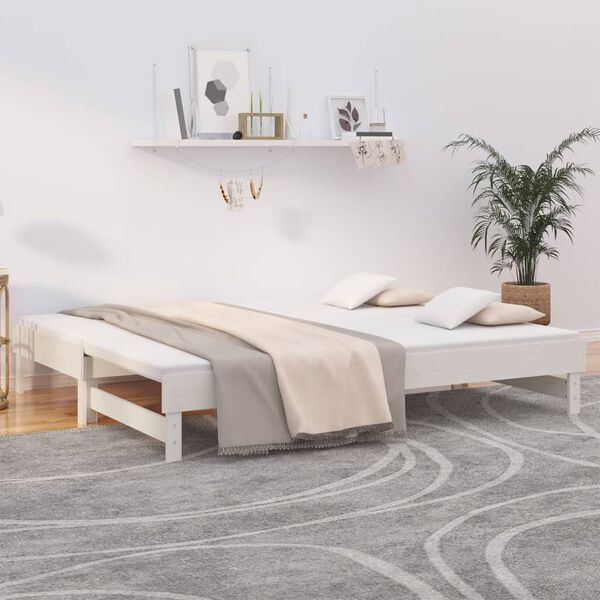 vidaXL Day Bed White Solid pine wood Full Extendable Day Bed