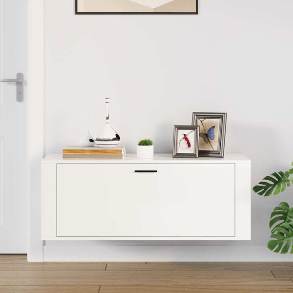 vidaXL Wall Shoe Cabinet High gloss white Engineered wood Compact