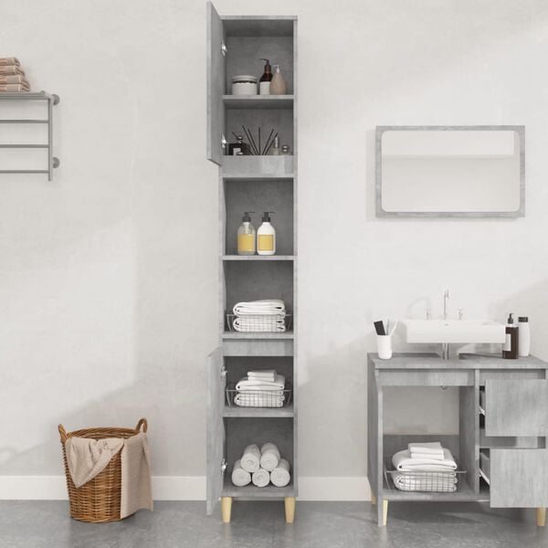 vidaXL Bathroom Cabinet Concrete grey Engineered wood Tall