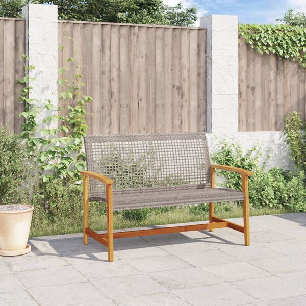 vidaXL Garden Bench Grey and brown PE rattan, solid acacia wood, metal