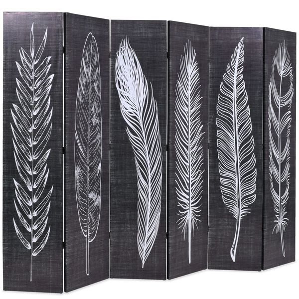 vidaXL Folding Room Divider 89.8x66.9" Feathers Black and White