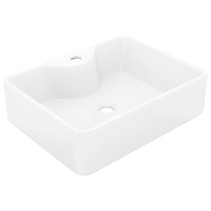 vidaXL Ceramic Bathroom Sink Basin with Faucet Hole White Square