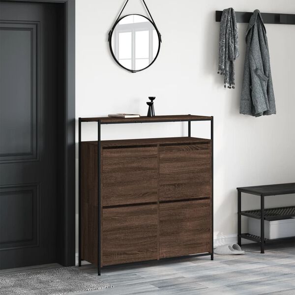 vidaXL Shoe Cabinet Brown Oak Engineered Wood 39.4x13.4x44.1 in