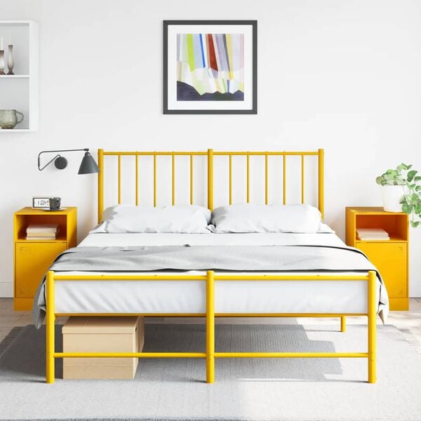 vidaXL Bedside Cabinet Set of 2 Mustard Yellow Cold-rolled steel Medium
